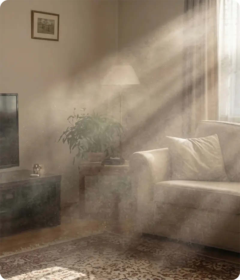Cleaning dust in a home using a damp microfiber cloth